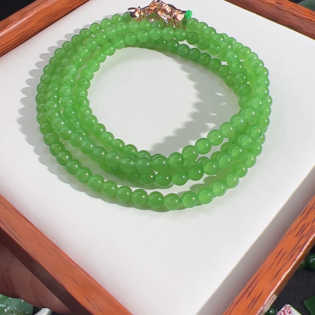和田玉（碧玉）果绿项链（3.5mm）未镶嵌