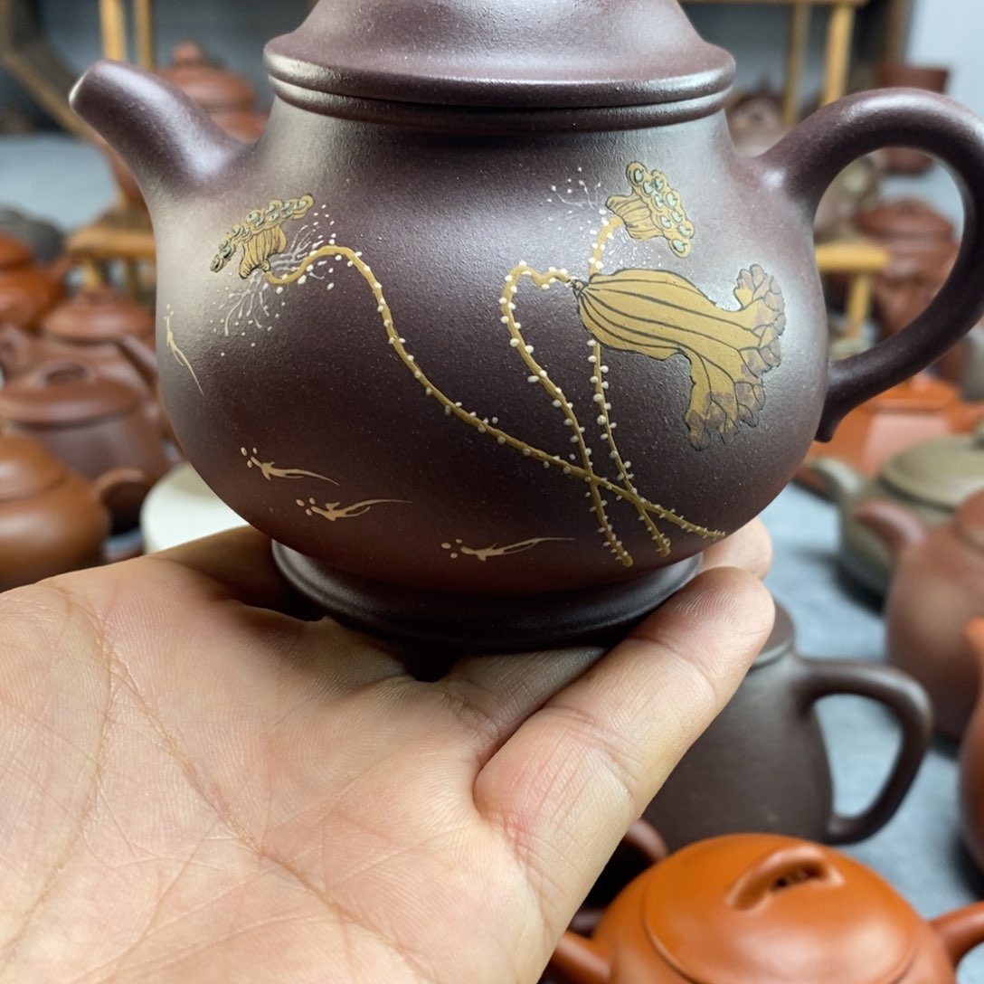 紫砂茶壶拿**新泥绘瑕高潘