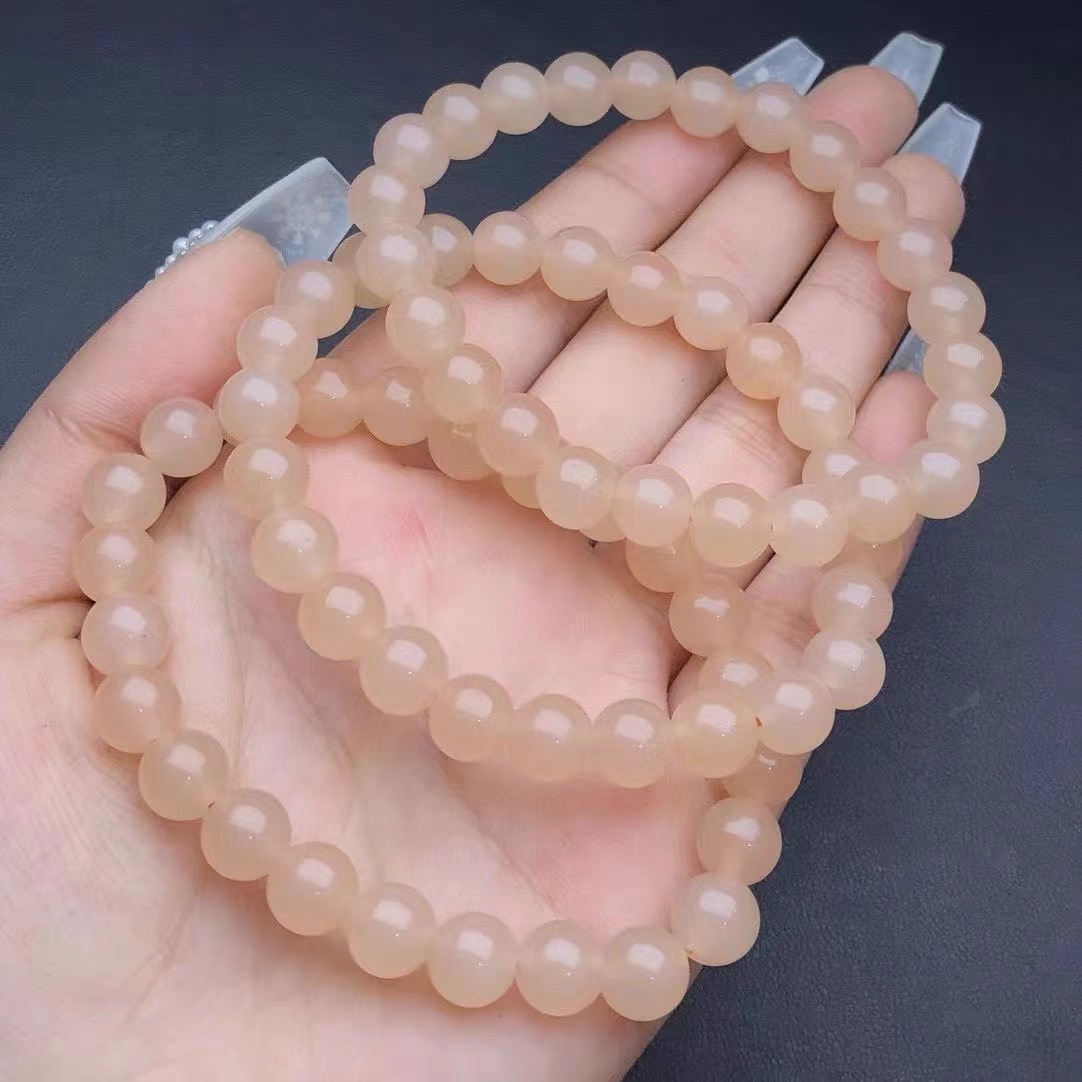 天然和田玉藕粉手串8mmA0165