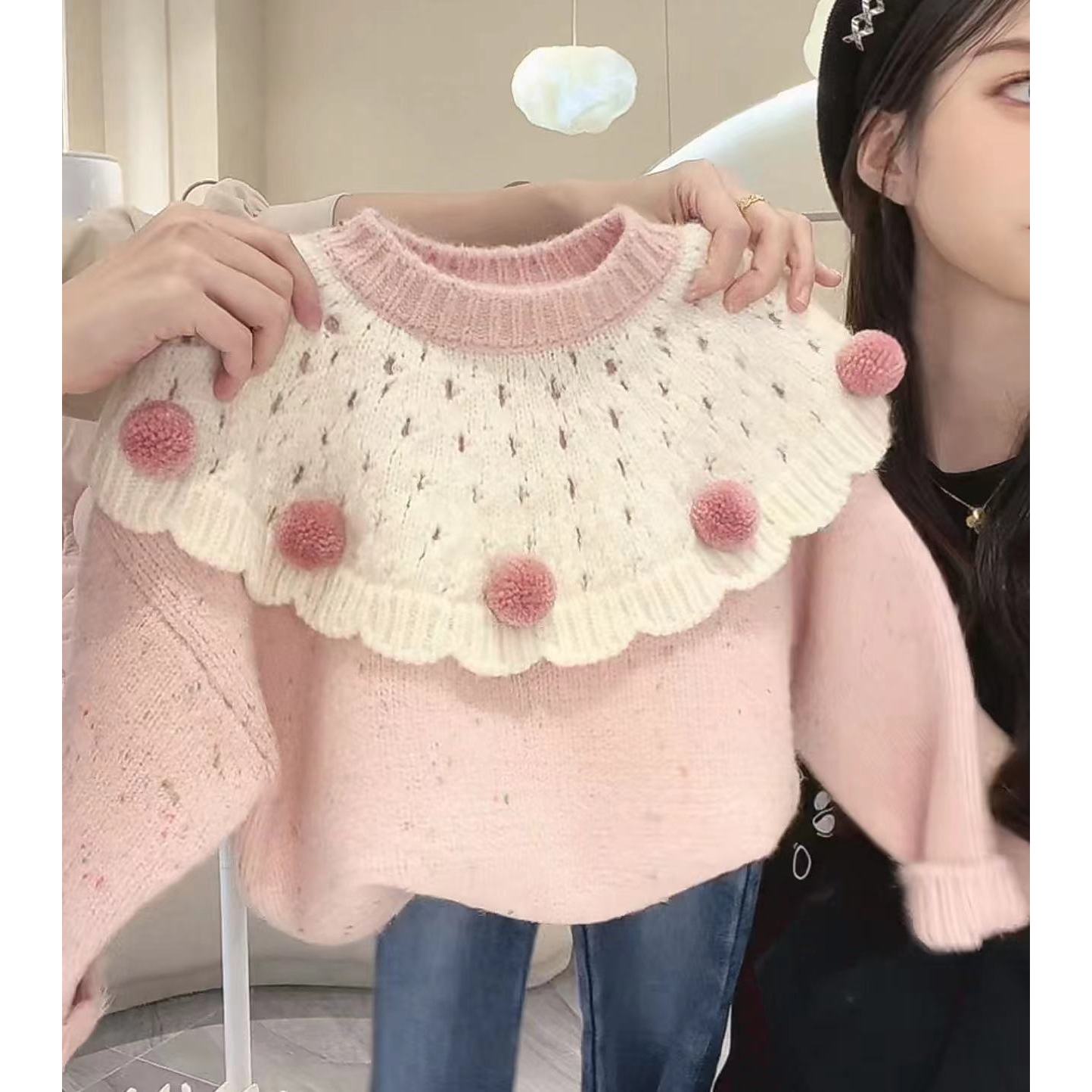 女童毛衣加厚秋冬季打底长袖秋冬装洋气甜美外穿时髦圆领毛线衣服