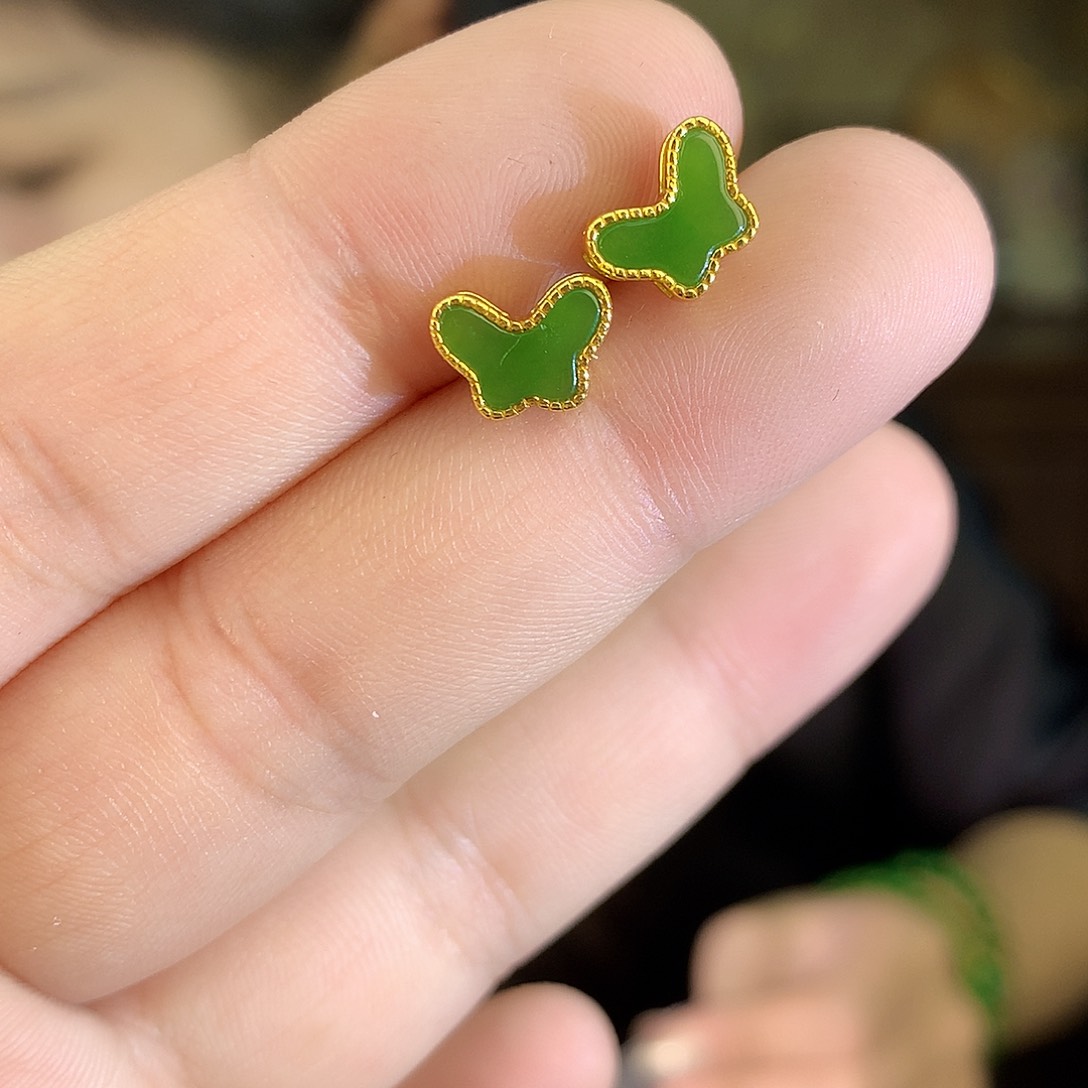 吊坠(不含链)银S925镶嵌和田玉（碧玉）耳饰