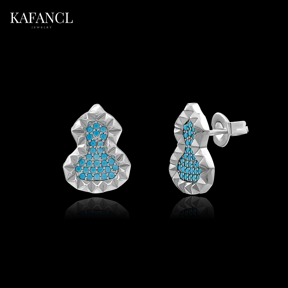 红楼  925银针 镀K金 车花葫芦耳饰 ZR-A1054