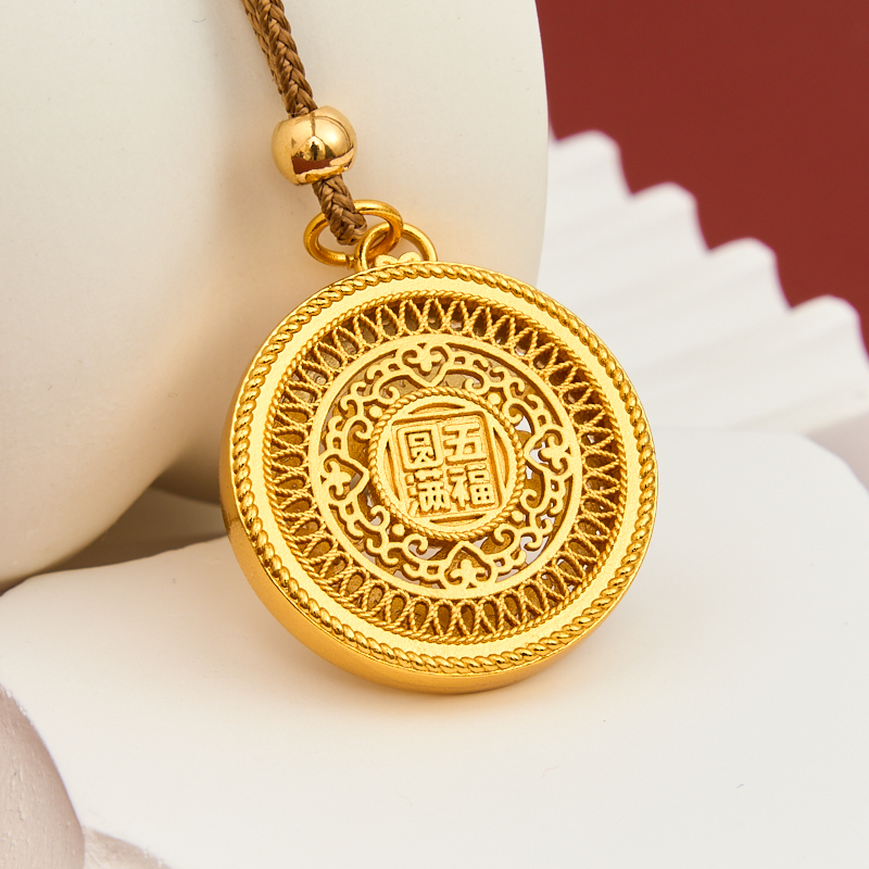 铜合金吊坠 铜合金吊坠饰品金色挂坠项链镂空福纹圆牌铜镀金吊坠