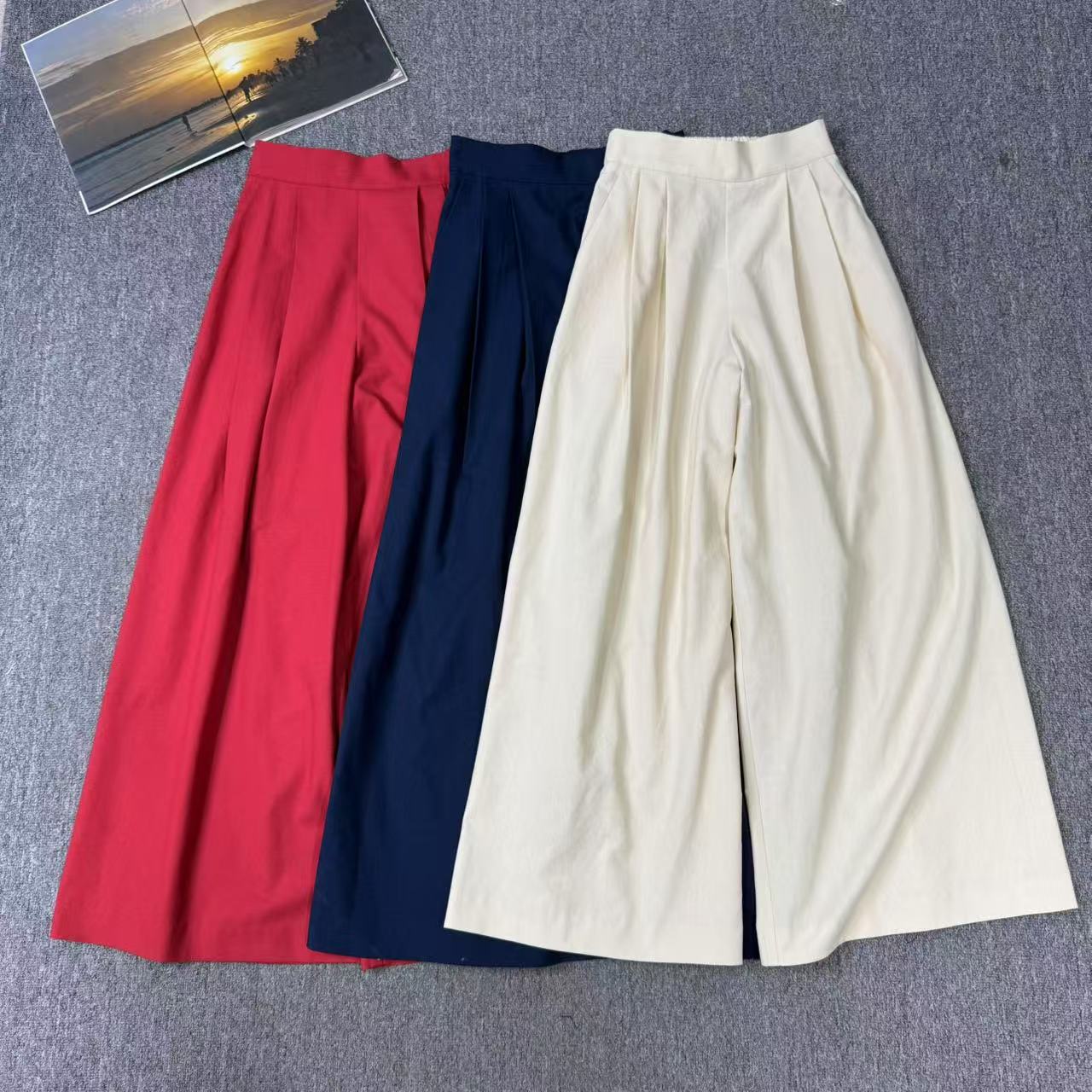 84551余小鱼 【春日乌托邦】三色纯色压褶半松紧百搭阔腿休闲裤女装
