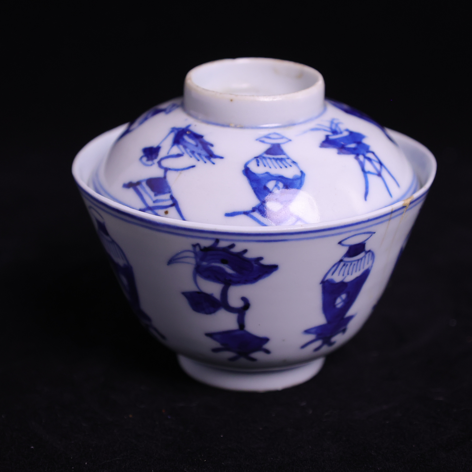 清晚 青花杂宝纹若深珍藏茶碗（修）