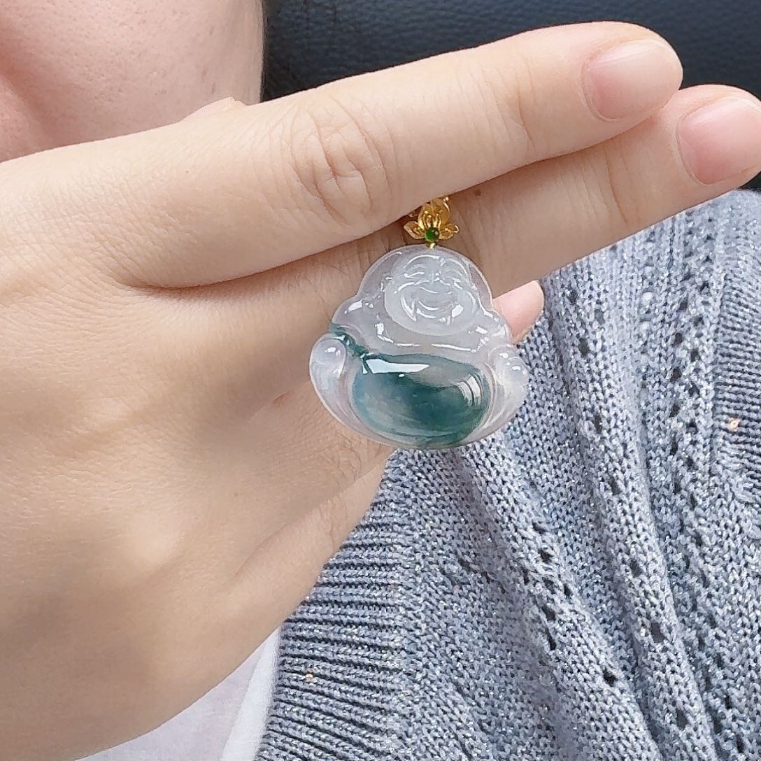 翡翠18K金镶嵌颈饰翡翠佛公