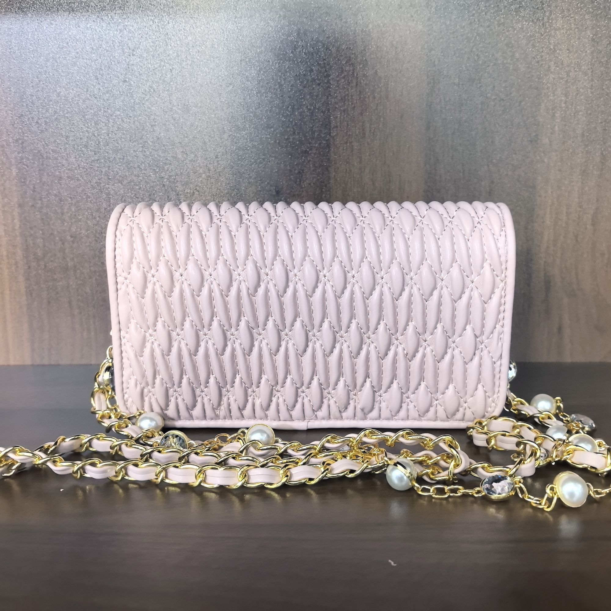 薇薇手工真皮包4002-20-粉色-长20x高12-钻扣褶皱谬A08