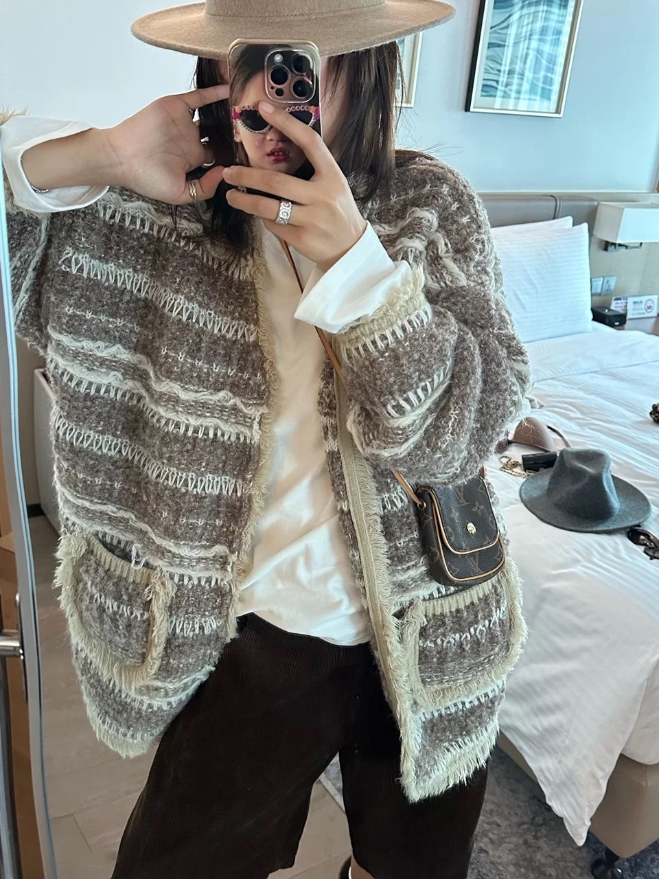 ZHANG.Z.Z【香草拿铁】编织撞色流苏轮廓慵懒风毛衣开衫