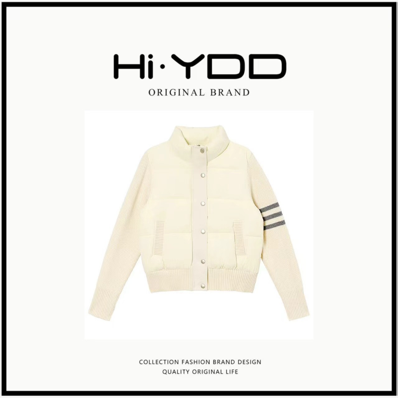 假两件针织条纹拼接袖棉服外套女冬季韩版设计感小众短款学生棉袄