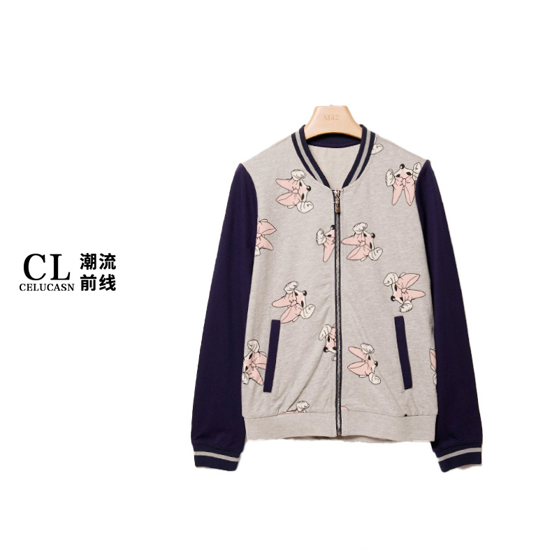MABFZ174#棒球服短外套狐狸图案女装新款韩版修身显瘦百搭休闲潮