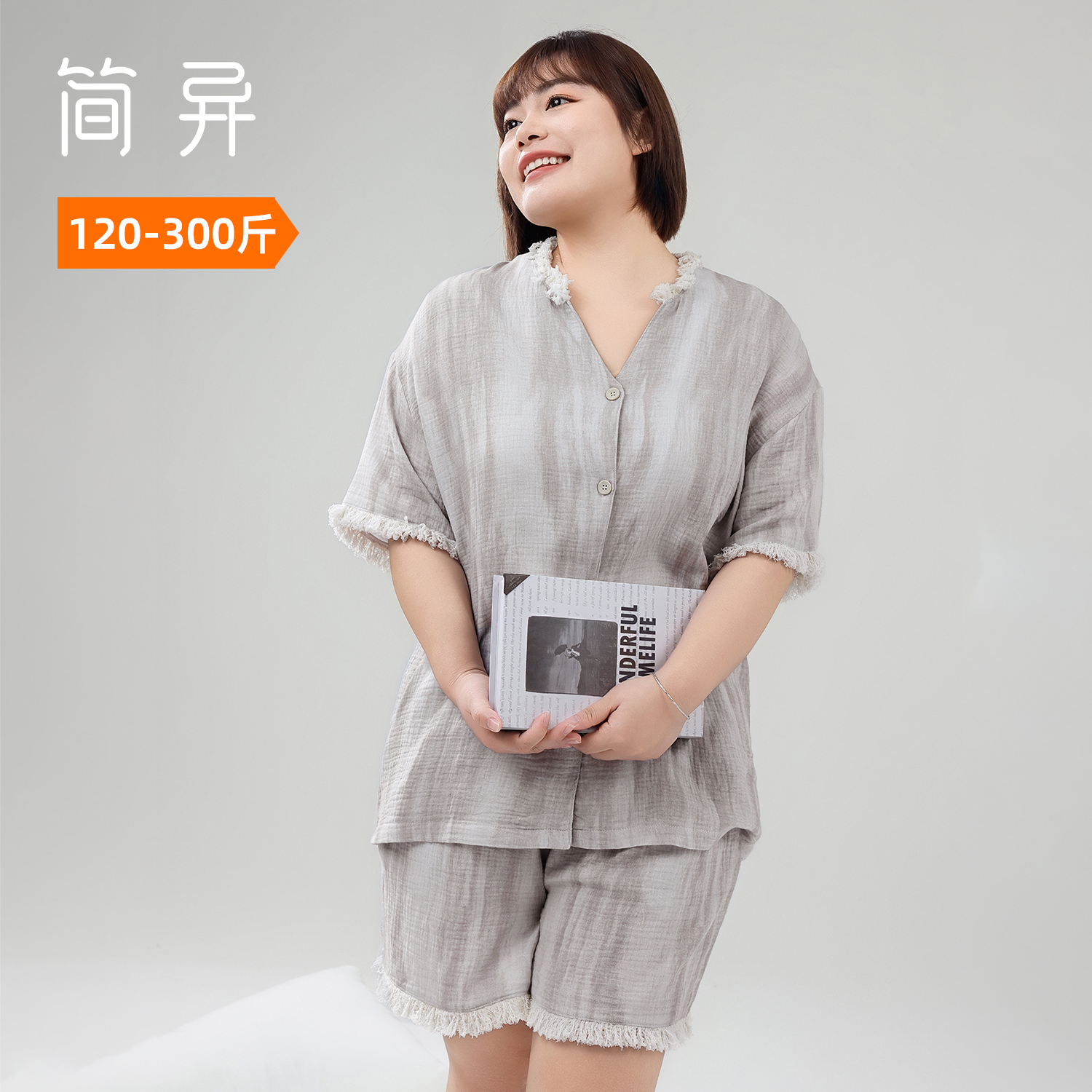 简异大码家居服纯棉加肥加大胖妹妹睡衣套装可外穿300斤夏季短袖
