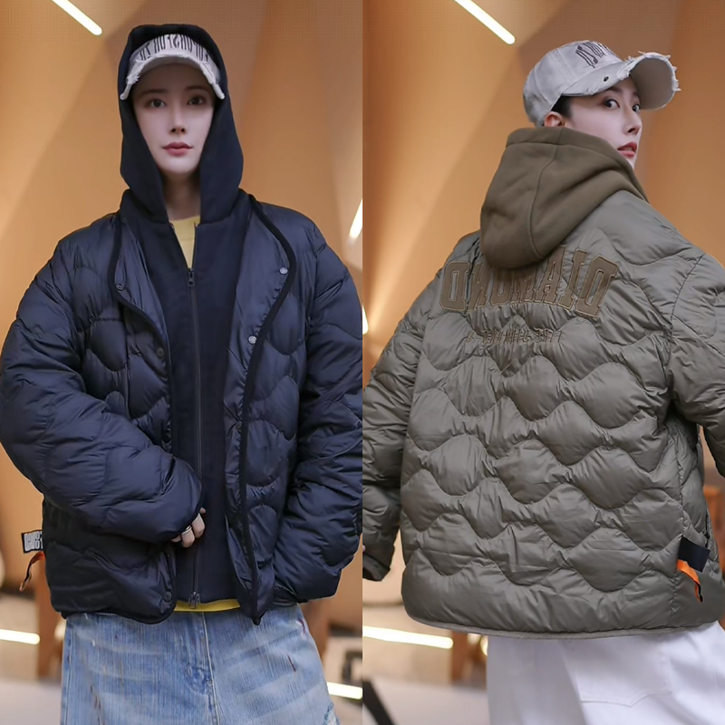 6857【防风防水90白鸭绒里外100尼龙】假二件绒羽绒服 