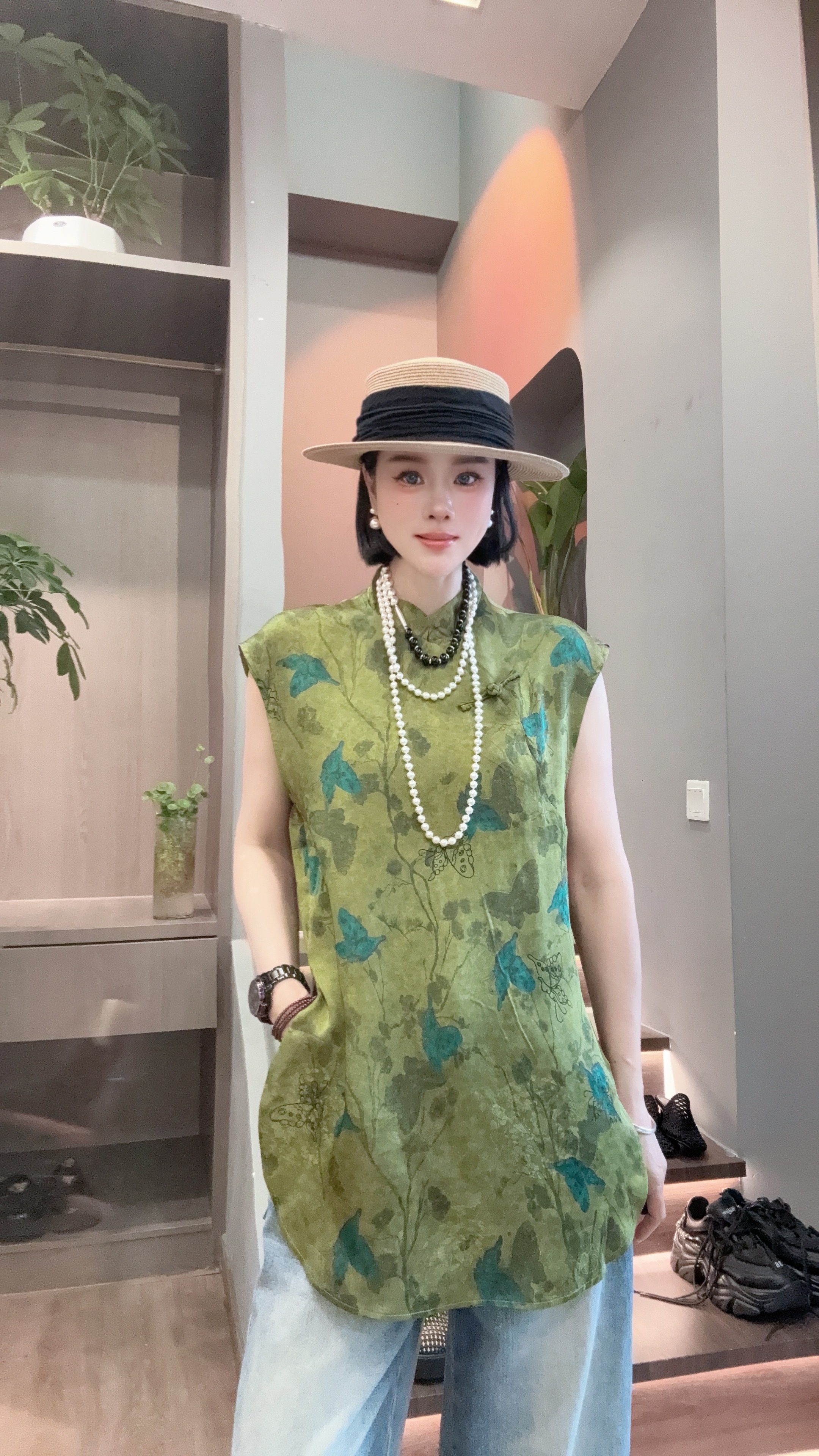 【YUANJIE】新中式国风提花短袖上衣女新款高级感衬衫T恤