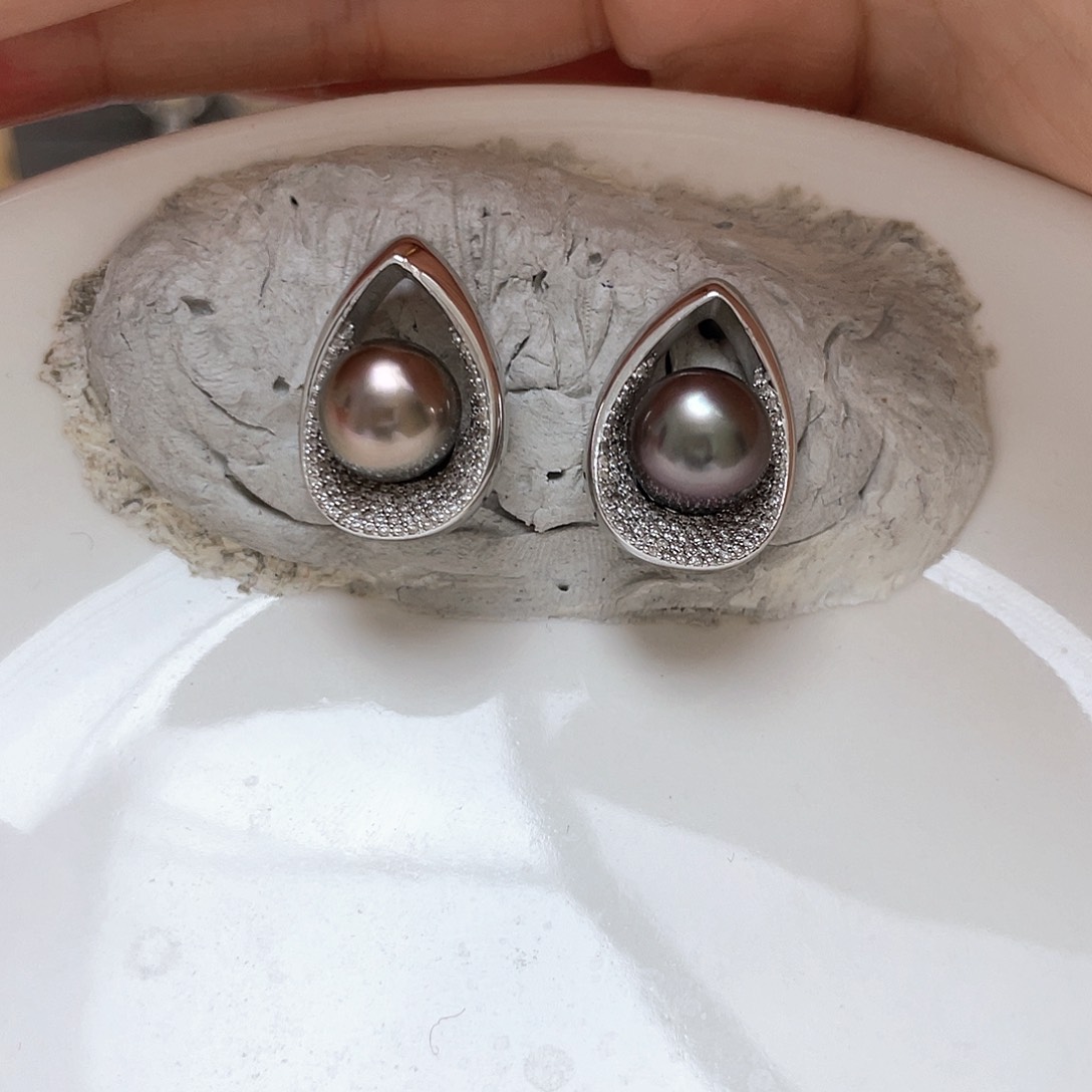 银S925镶嵌海水珍珠耳饰