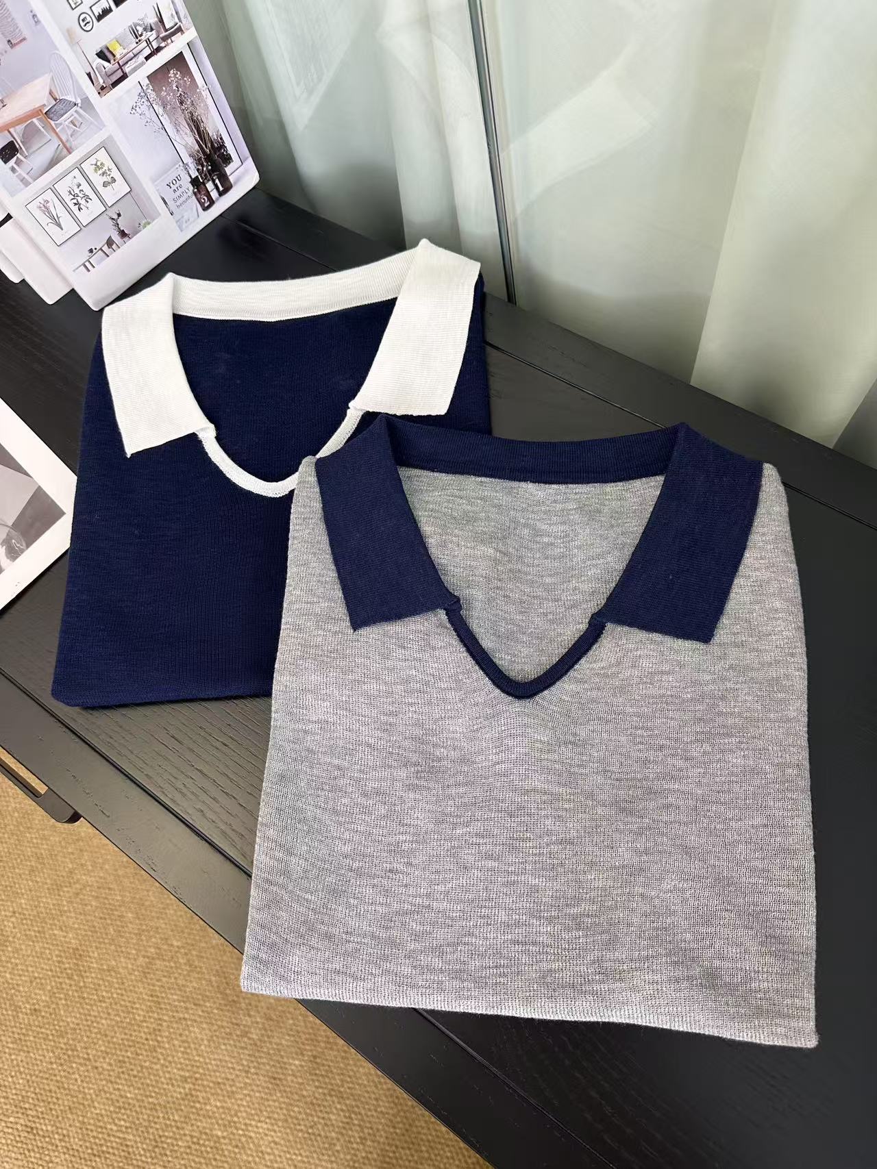 深圳南油白桃美美polo撞色翻领无袖针织衫女夏季新款时尚A2871