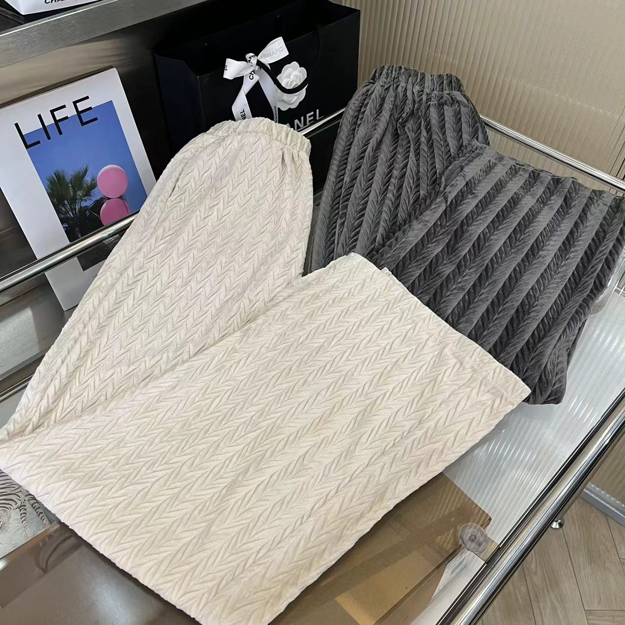 BUENNA-秋冬新款磨毛高腰休闲阔腿裤