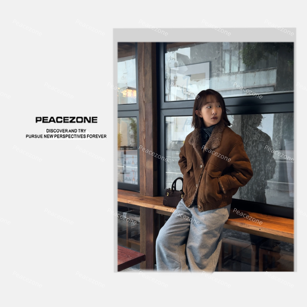 Peacezone 进口100羊毛 冬季厚款保暖百搭纯色羊毛外套/6536