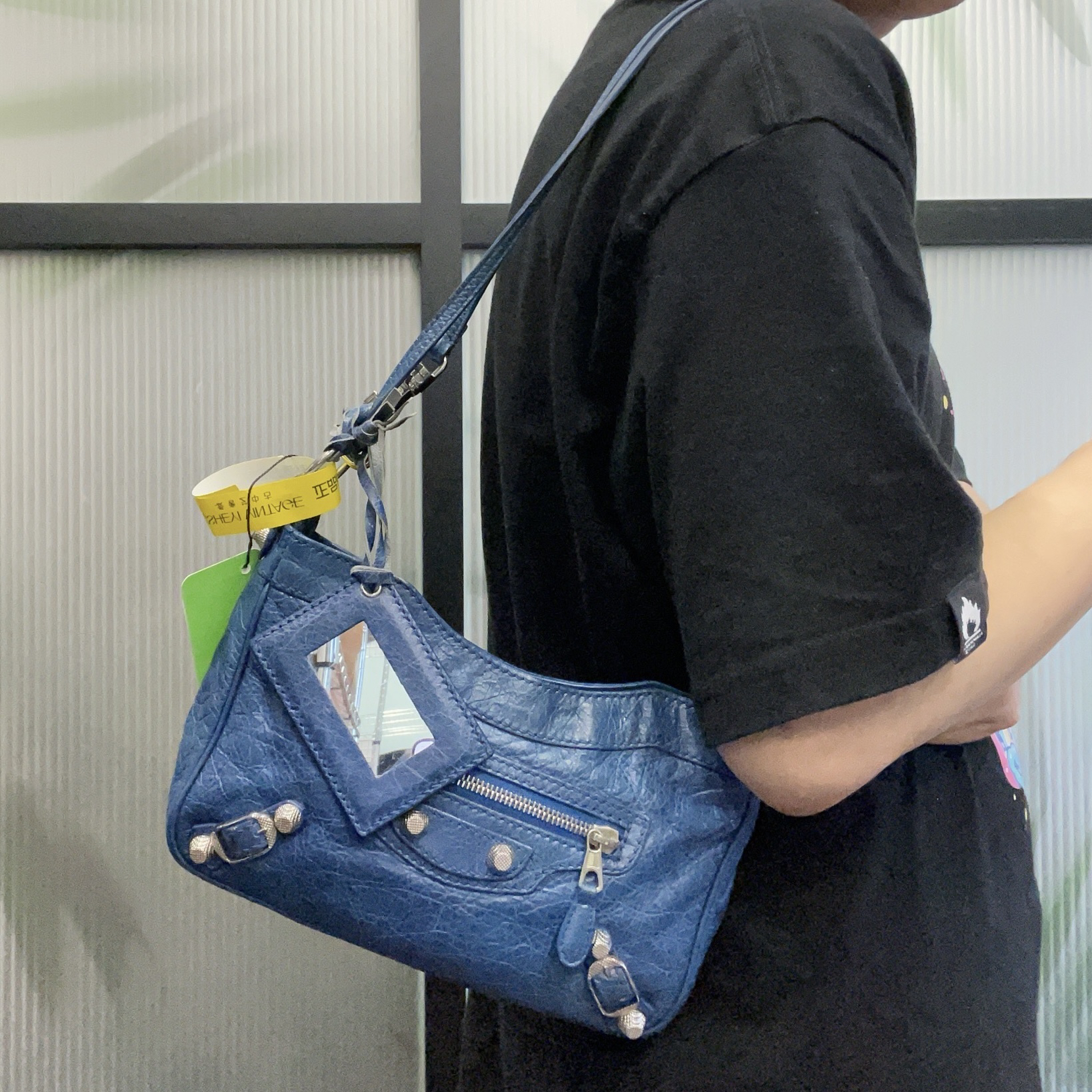 95新 Balenciaga/巴黎世家 【龙】35 0539 蓝色机车小号单肩斜挎包