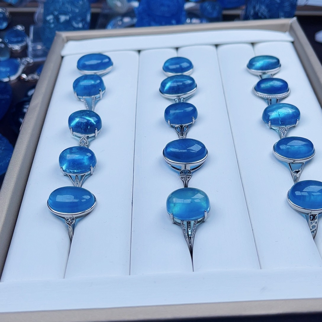 天然辰砂魔鬼蓝海蓝戒指