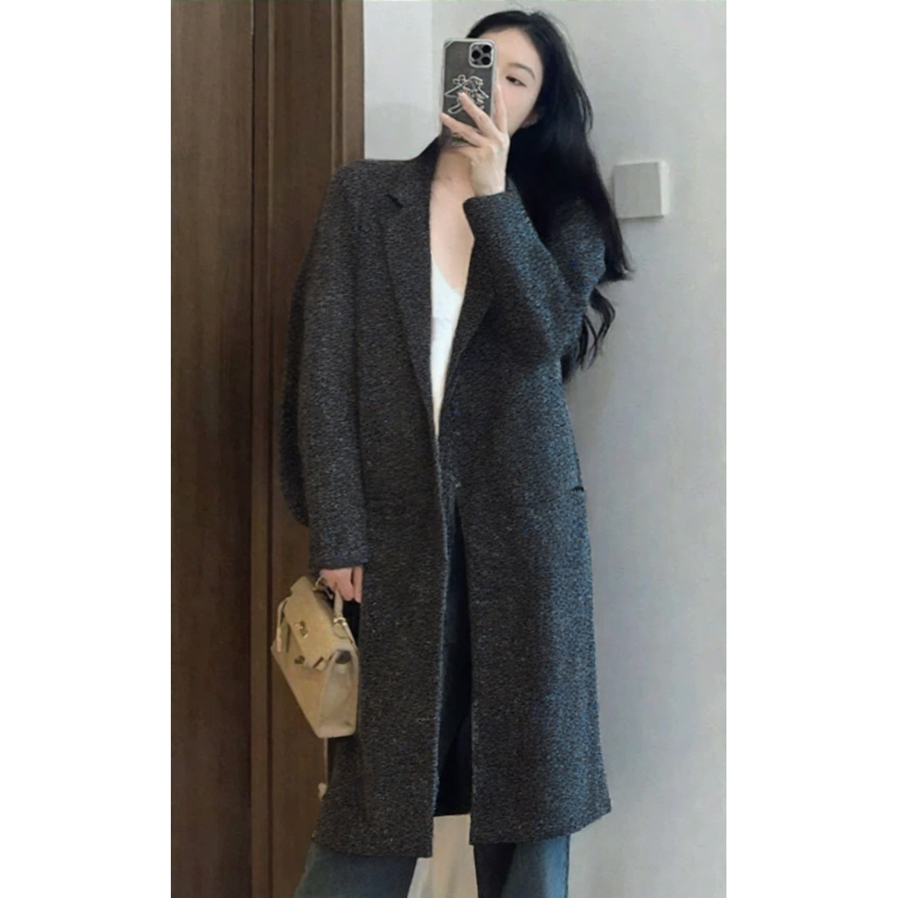 E6VIZ532#秋冬季针织棉大衣高端经典复古保暖西服毛呢外套上衣女