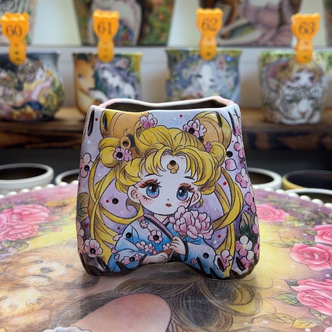 红陶薄雾的异形美盆