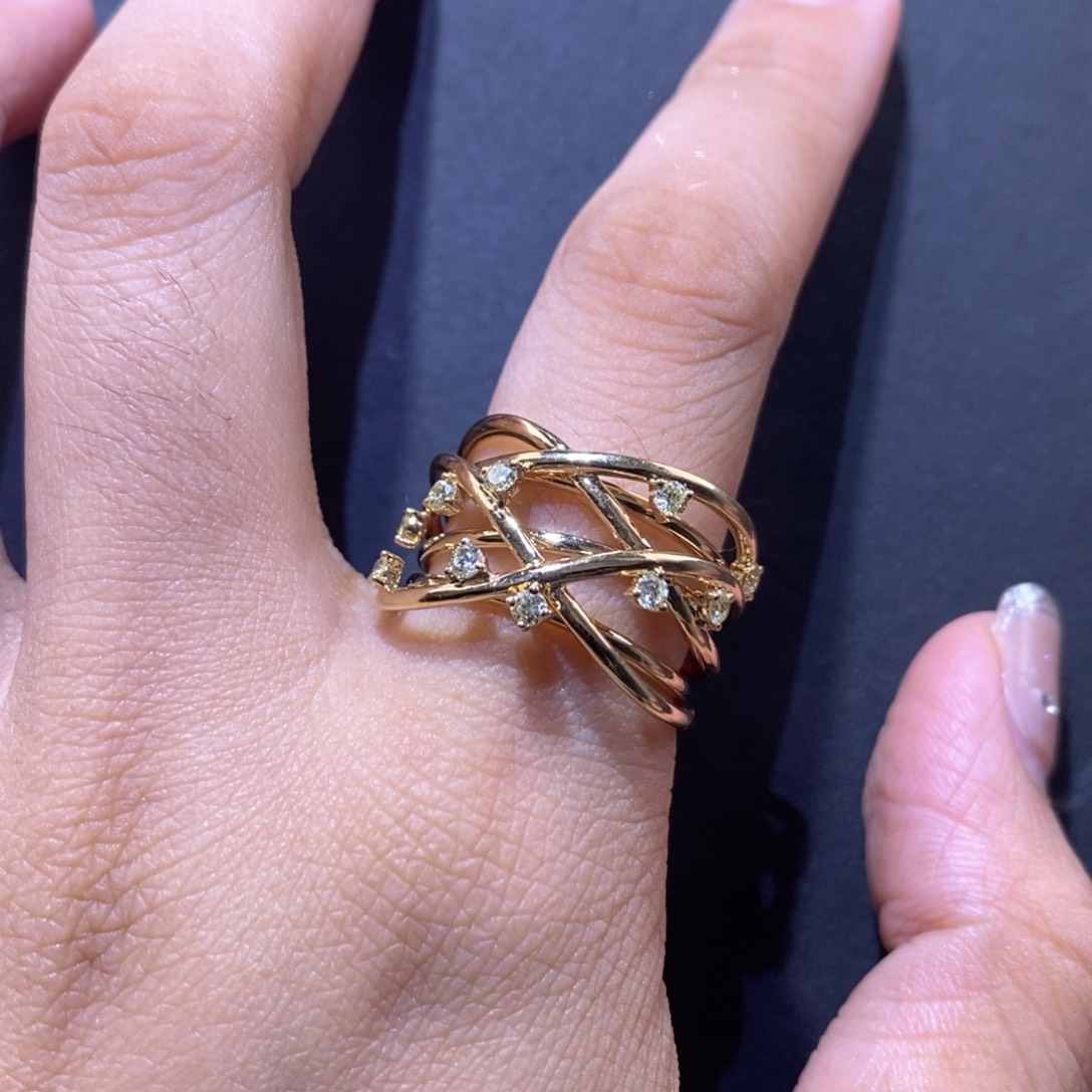 戒指/指环18K金镶嵌钻石k黄藤蔓缠绕戒指