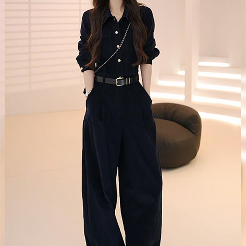 2025秋季新款韩版气质休闲连体裤女装小众高级御姐风阔腿长裤