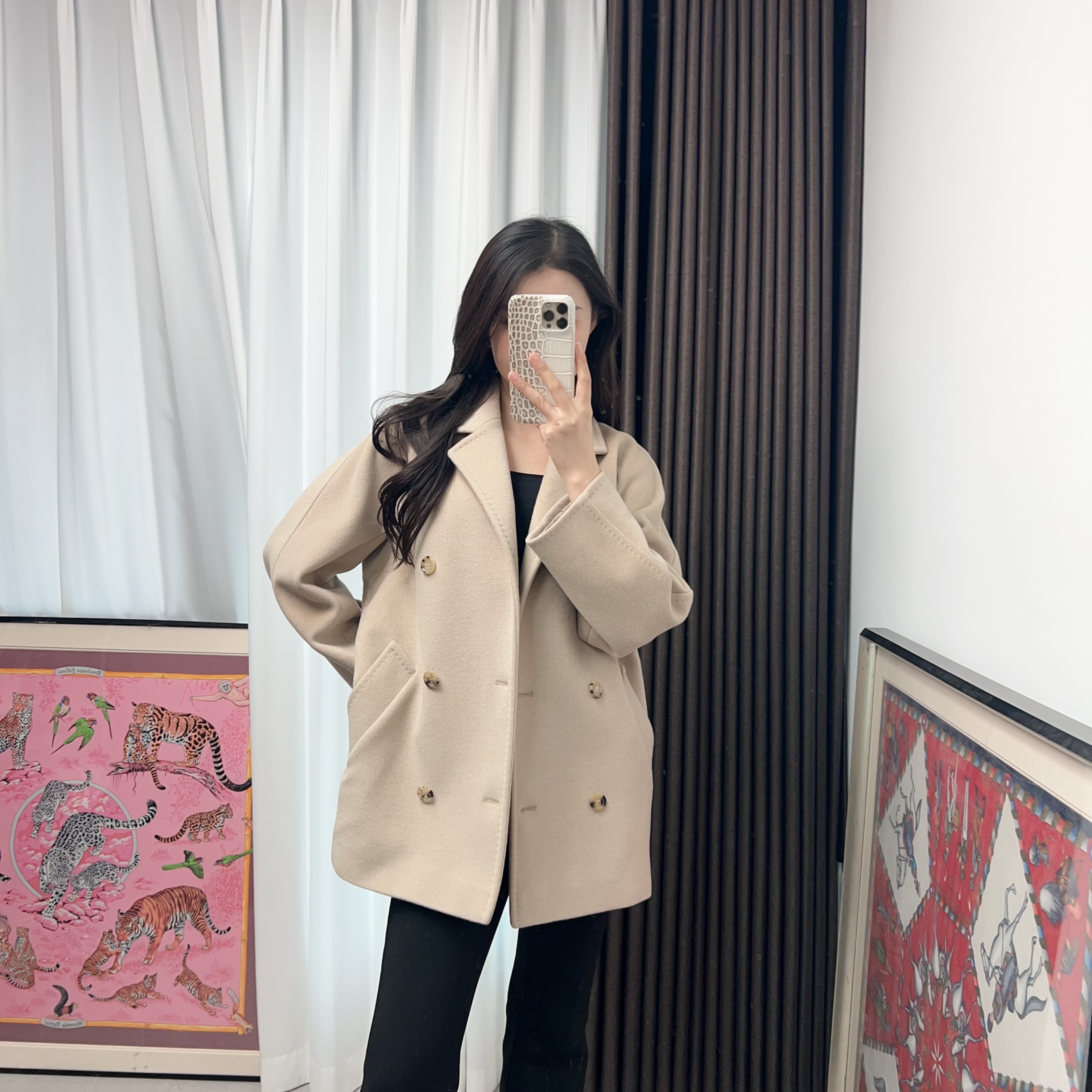 95新 MaxMara Maxmara绵羊毛外套34码驼色/251022VCWFD01