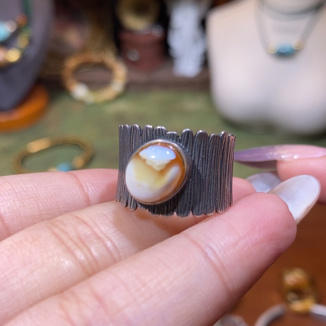 琥珀戒指银S925镶嵌戒指
