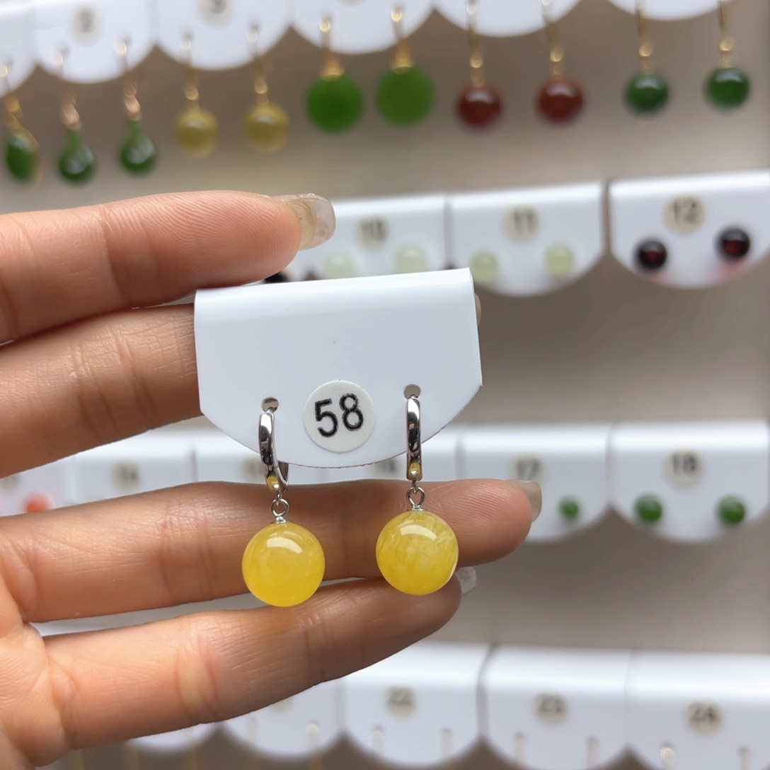 蜜蜡耳饰银S925镶嵌蜜蜡