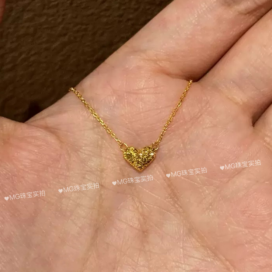 项链  H159黄色碎冰冰爱心项链