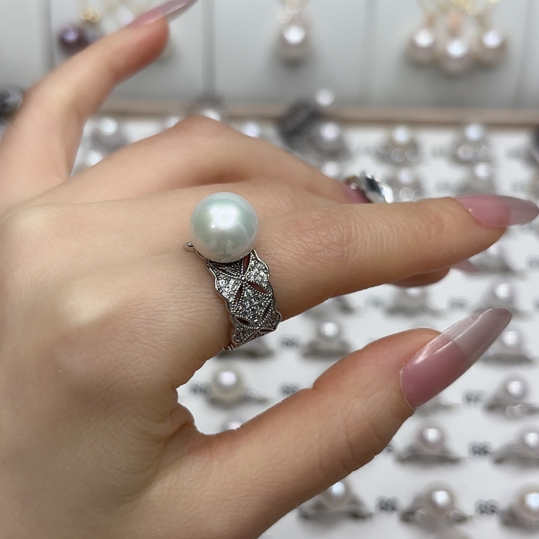 ****滴淡水珍珠戒指银S925镶嵌