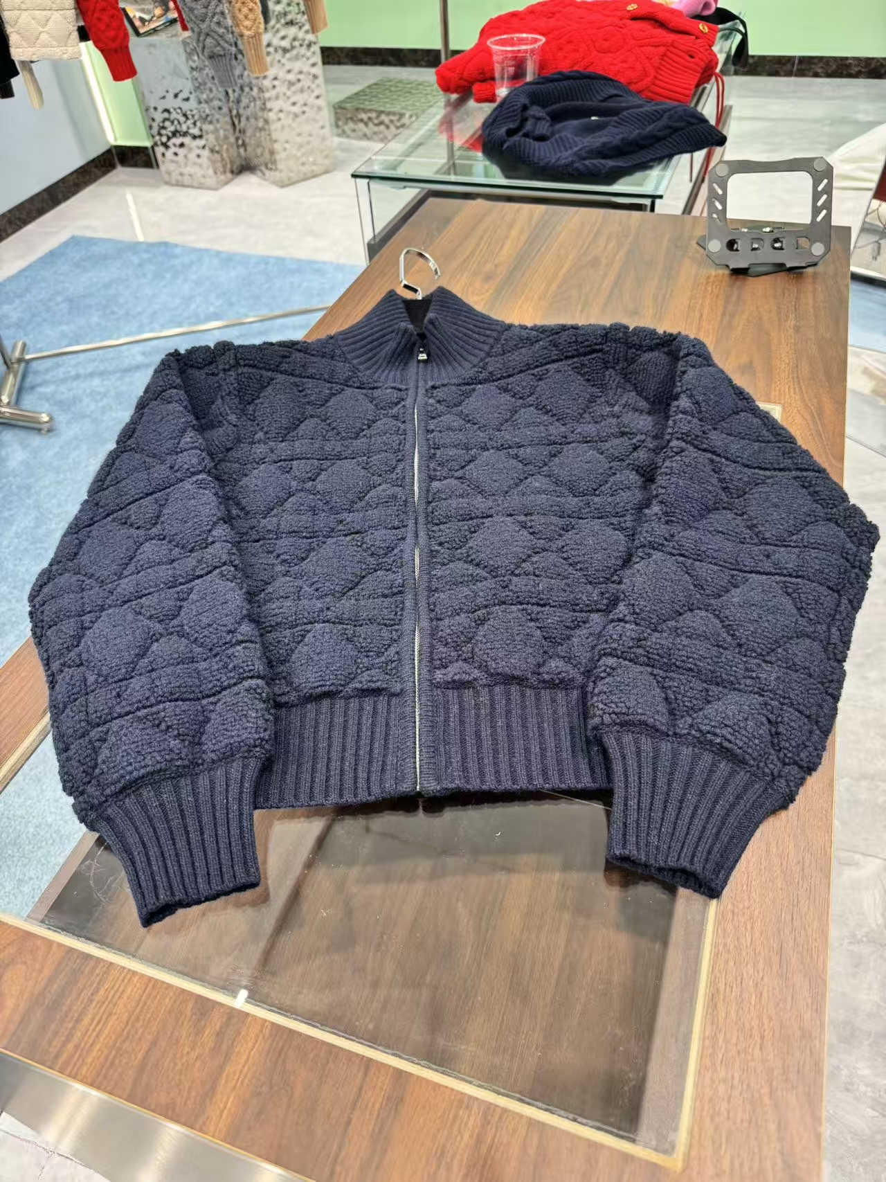 25秋冬老登家立体老花羊毛针织拉链外套
