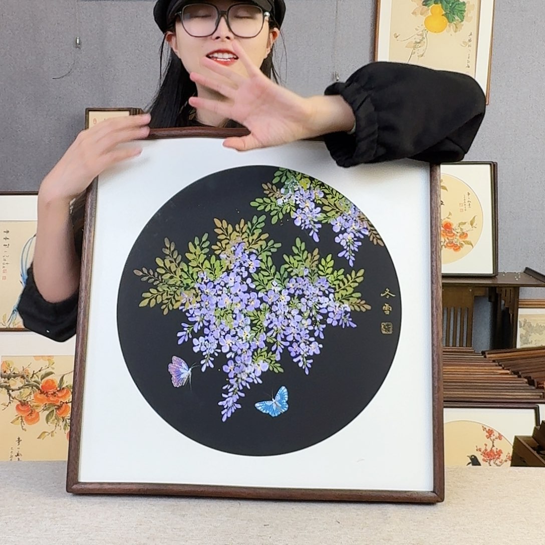 书法纯手绘，纯手写带框尺寸：53×53厘米