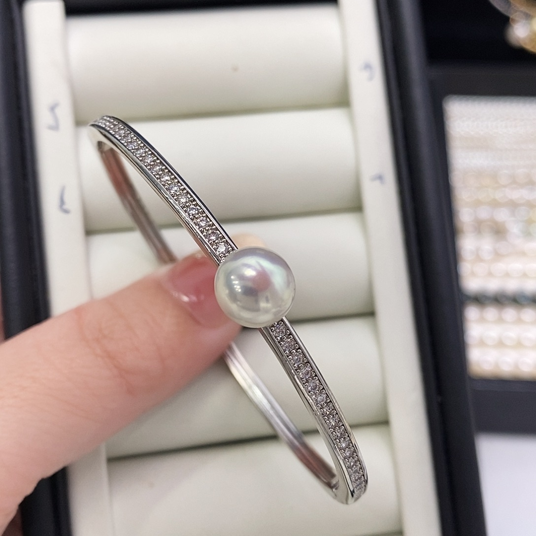 淡水珍珠手镯合金镜面仙境光无瑕9-10