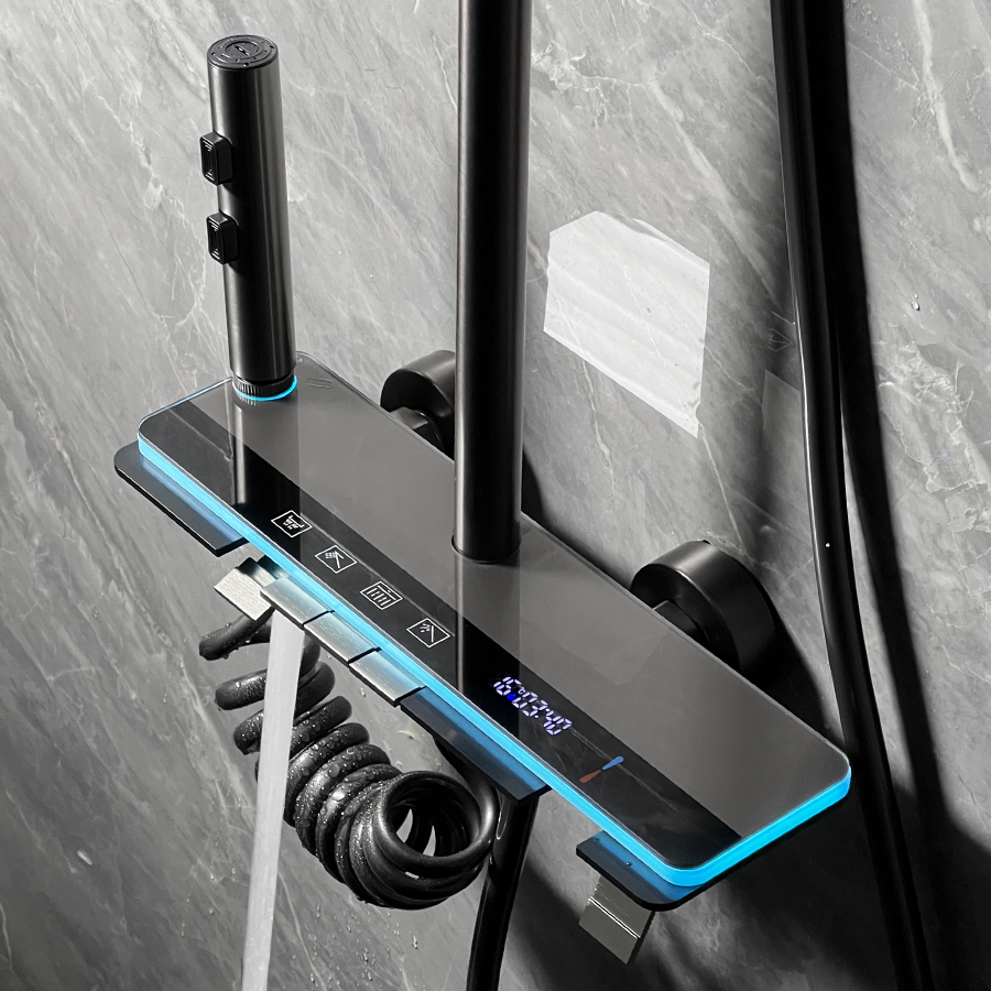 MB-P002枪灰色恒温增压淋浴花洒数显氛围灯花洒套