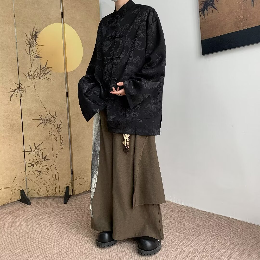 唐装衬衫男韩版潮流提花帅气百搭2024春季新款ins外套CY679-