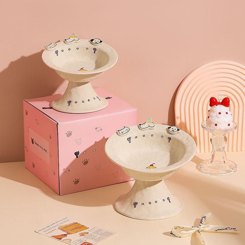 新疆包邮宠物碗高脚碗斜口猫咪狗狗吃饭用餐可爱贴片斜口碗通用