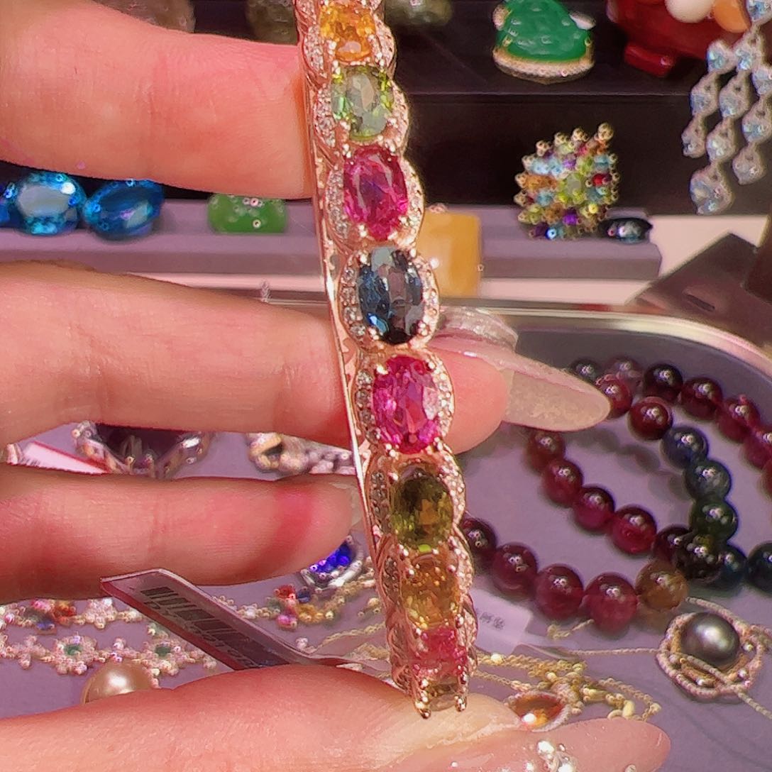 碧玺碧玺手镯银S925镶嵌