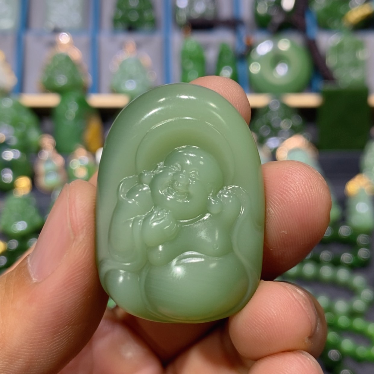 【闪购商品】和田玉吊坠(不含链)未镶嵌粉青猫眼佛公
