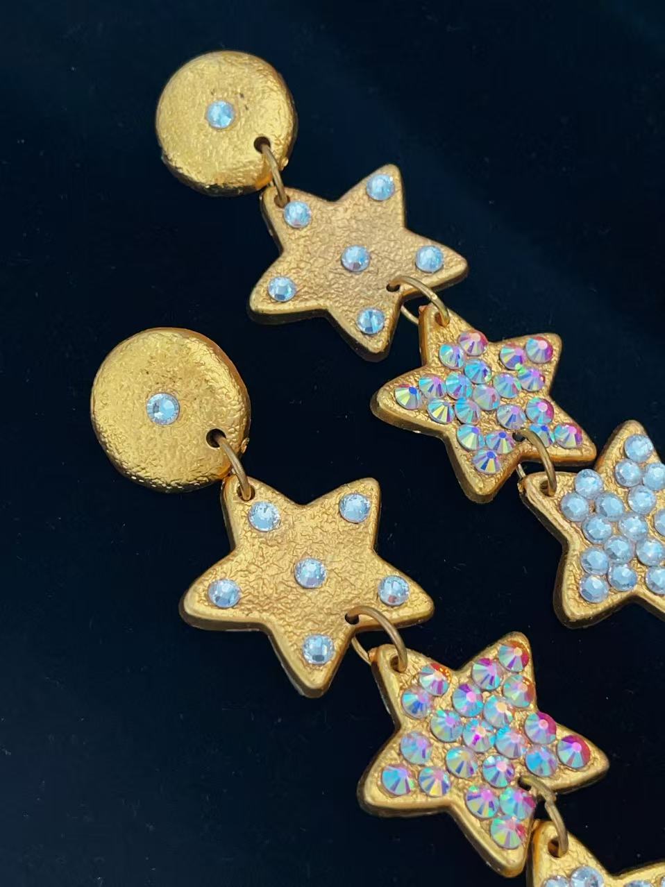 合金玻璃耳饰 美物花园vintage-莱茵石镶嵌星星长款耳夹扫肩