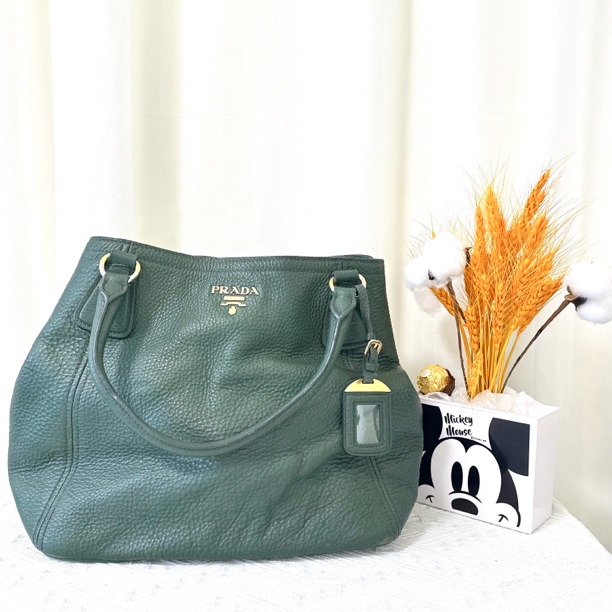 99新 Prada/普拉达 墨绿色tote手提单肩包 无肩带 尺寸 32*28