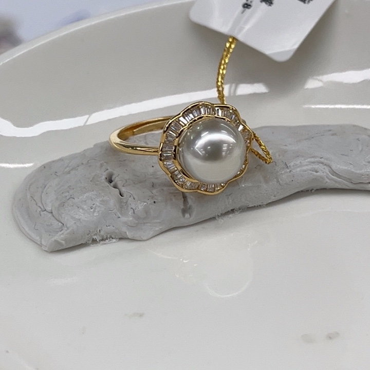 银S925镶嵌戒指海水珍珠8-9