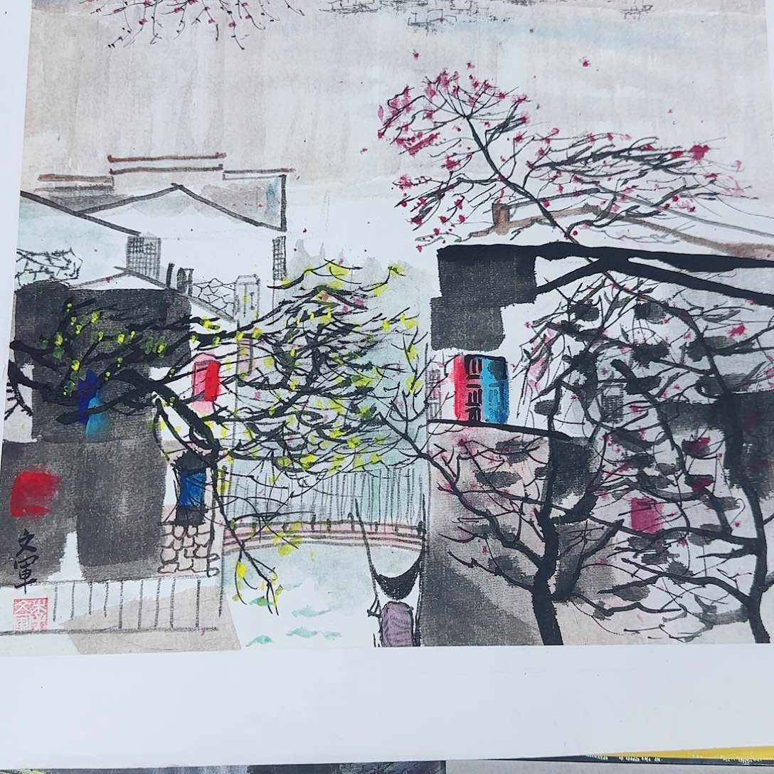 国画李文军教授作品，视频合影证书