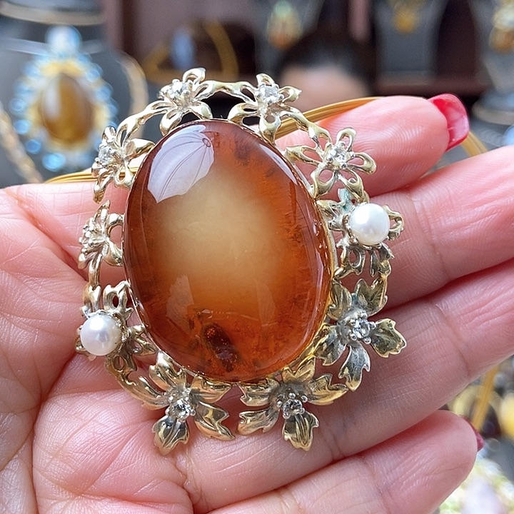 琥珀颈饰银S925镶嵌吊坠