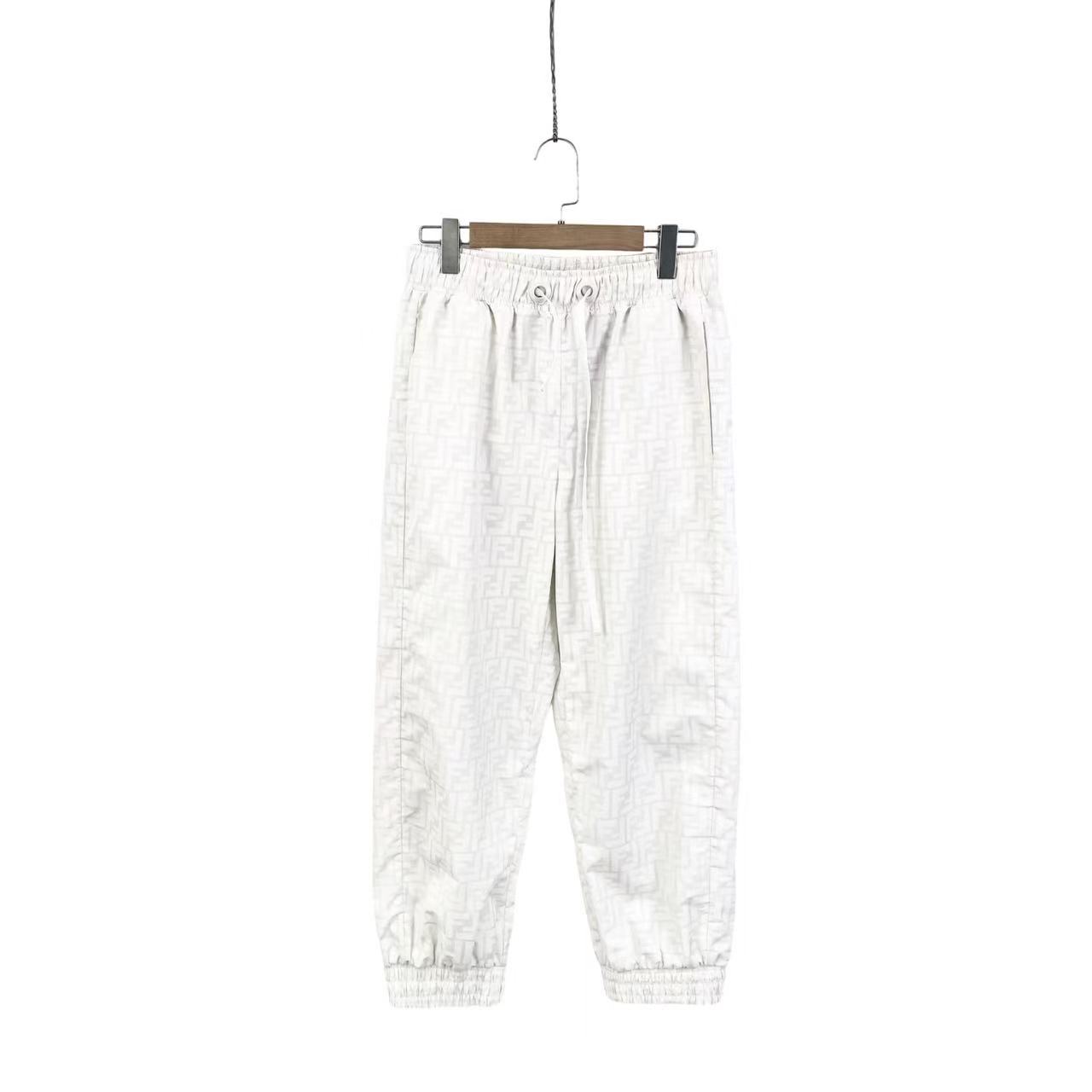95新 FENDI/芬迪  yy1004 聚酯纤维 白色双F满印休闲裤 S码