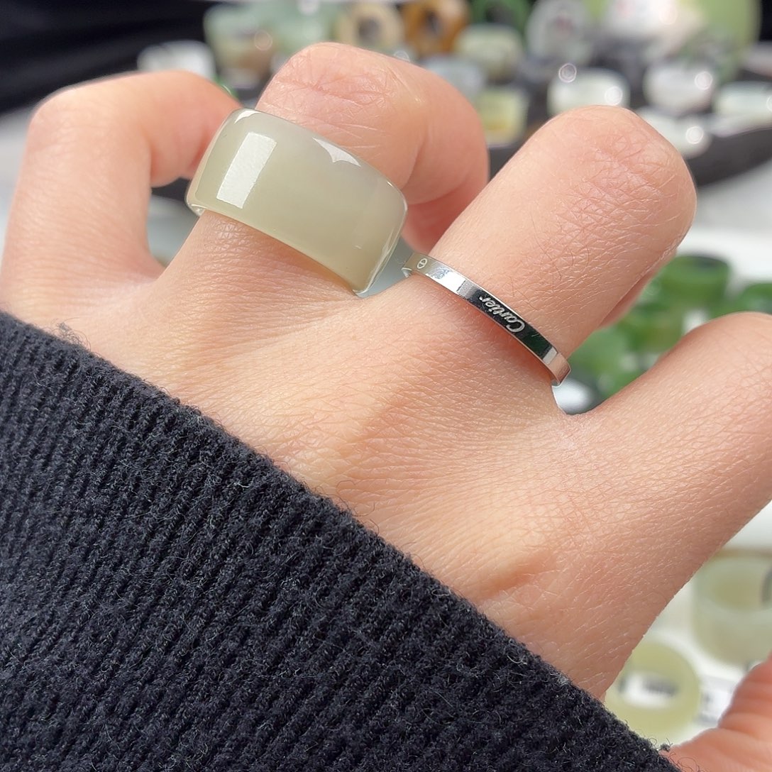 和田玉未镶嵌戒指S152浅晴圆切16.8