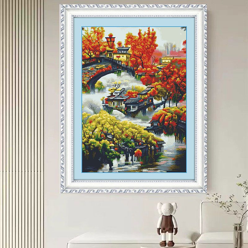 中国风十字绣梦幻秋中格三股线绣57*86送工具包纯手工线绣自己绣