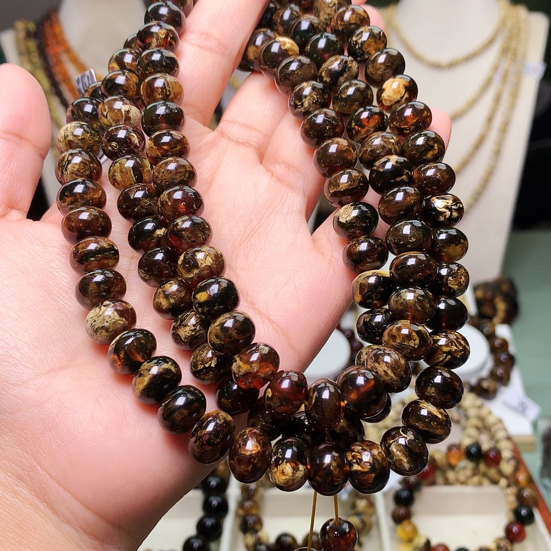 琥珀未镶嵌裸石黑花11-795