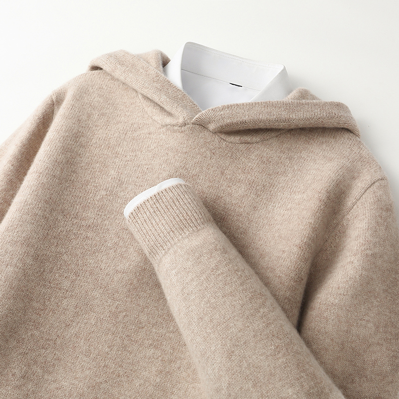 轻松抵御严寒~~新款男士加厚套头帽衫带兜长袖休闲百搭连帽羊绒衫